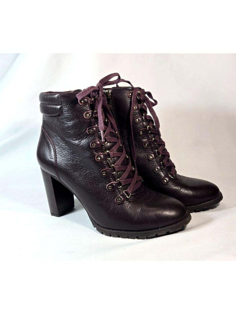 Lace-Up Burgundy Heeled Ankle Boots 8.5 Antonio Melani Leather Witchy Steampunk